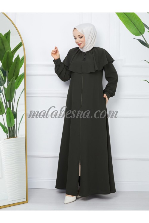 Green Abaya with layer on the top with zipper