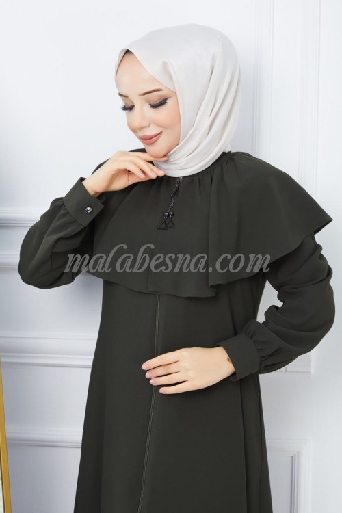 Green Abaya with layer on the top with zipper