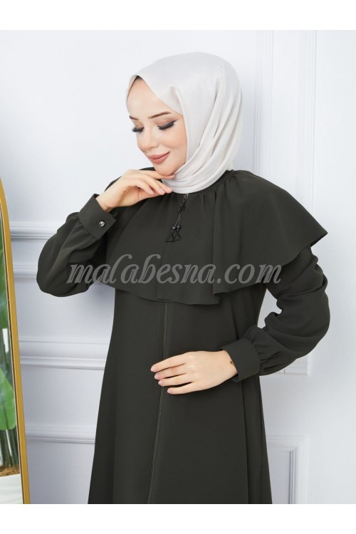 Green Abaya with layer on the top with zipper