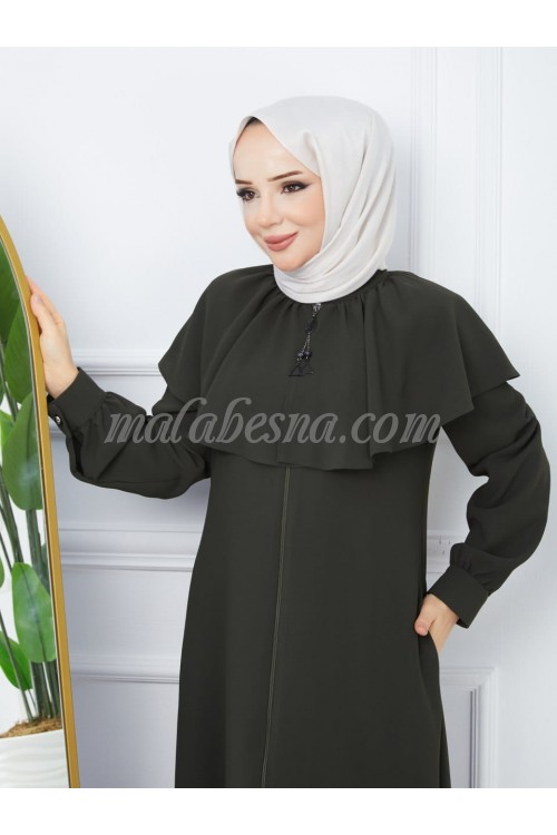 Green Abaya with layer on the top with zipper