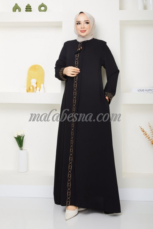 Black Abaya with beige patterned on the abaya and sleeves