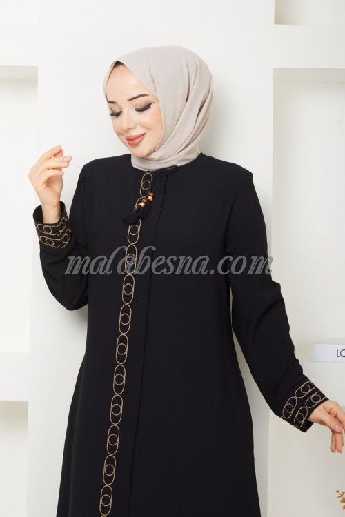 Black Abaya with beige patterned on the abaya and sleeves