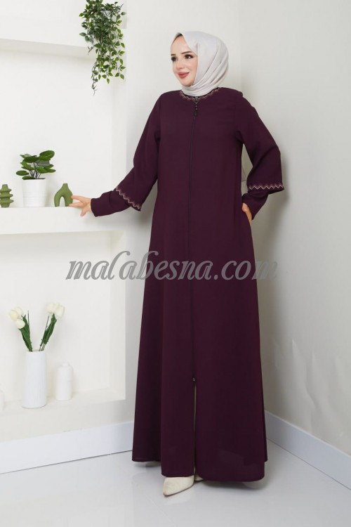 Burgundy Abaya with wide and thin sleeves