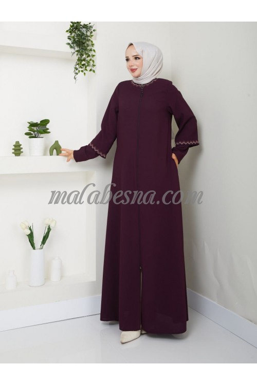 Burgundy Abaya with wide and thin sleeves