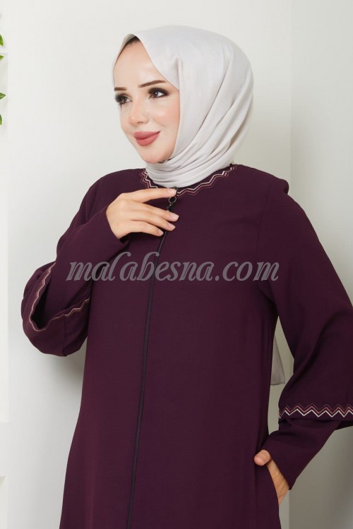 Burgundy Abaya with wide and thin sleeves