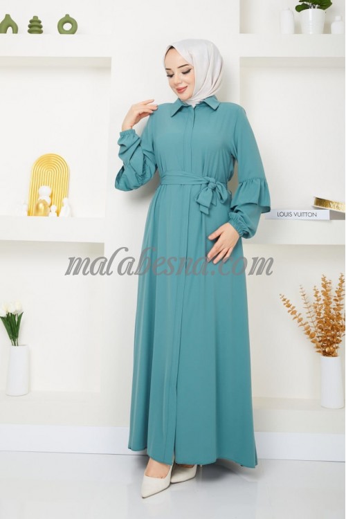 Mint Abaya with collar and layer on the sleeves