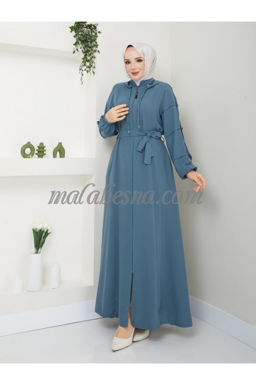 Light blue Abaya with hat and belt