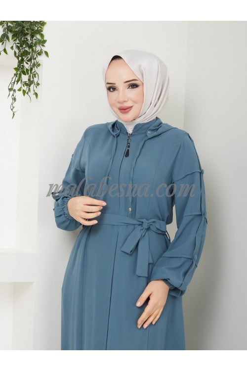 Light blue Abaya with hat and belt