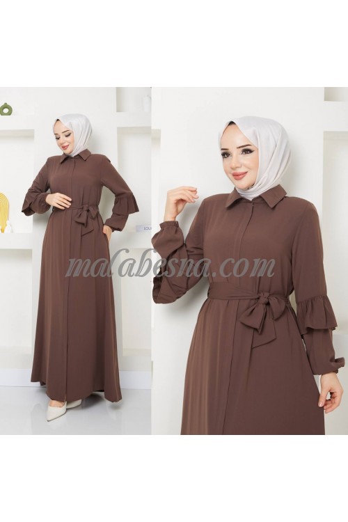 Brown Abaya with collar and layer on the sleeves