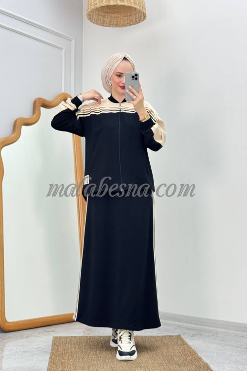 2 Pieces Black skirt suit with lines on along of skirt and jacket