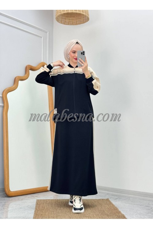 2 Pieces Black skirt suit with lines on along of skirt and jacket