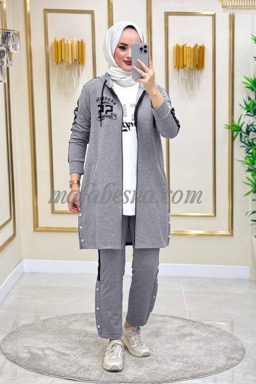 3 Pieces Gray suit with black lines on the jacket and pants