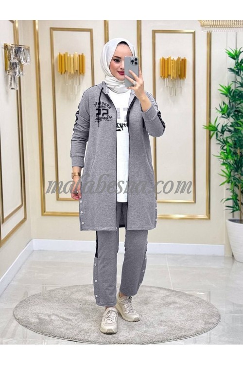 3 Pieces Gray suit with black lines on the jacket and pants