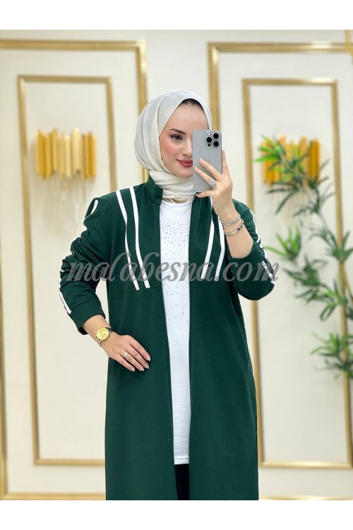 3 Pieces Green suit with 2 white lines with white blouse