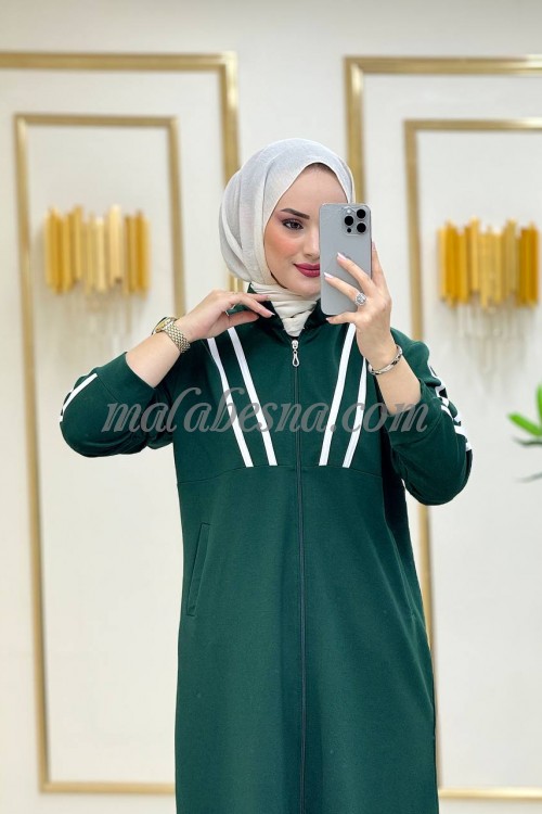 3 Pieces Green suit with 2 white lines with white blouse