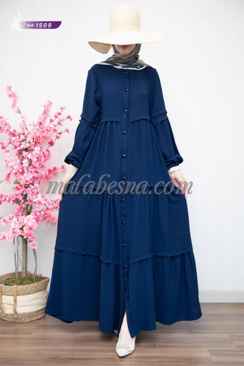 Dark Blue cloush dress with infront buttons and layers