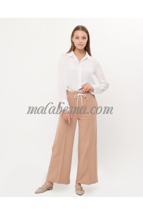 Beige wide cotton pants