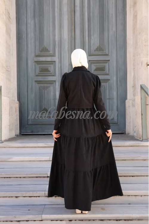 Black winter layers dress with short jacket