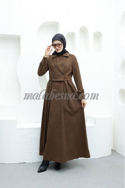 Brown winter dress with pattern on the jacket