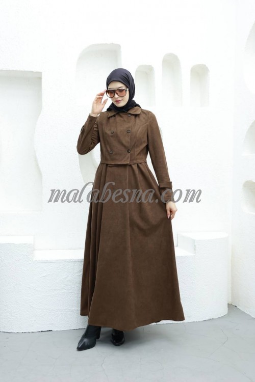 Brown winter dress with pattern on the jacket