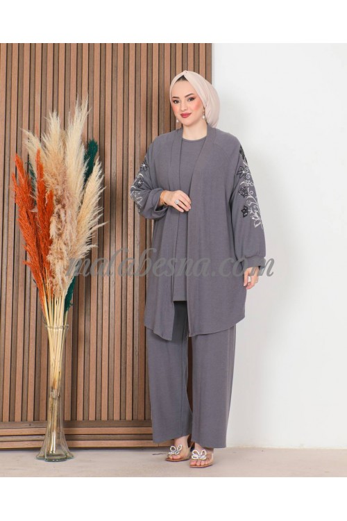 3 Pieces winter Gray suit with strass on the back