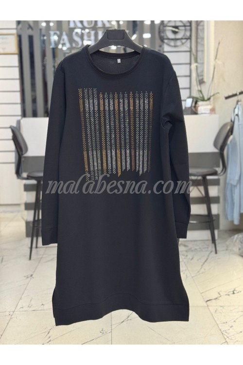 Black  long blouse with strass on the chest