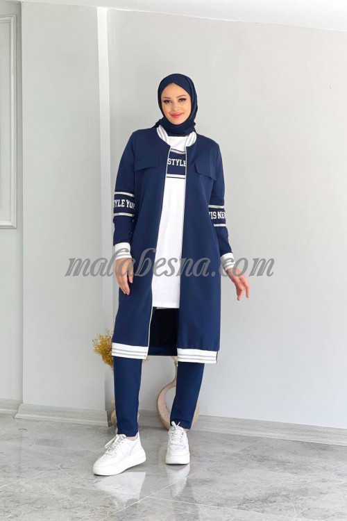 3 pieces Dark blue training suit with long dark blue jacket with new style word