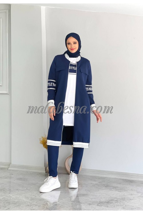 3 pieces Dark blue training suit with long dark blue jacket with new style word