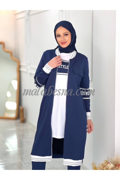 3 pieces Dark blue training suit with long dark blue jacket with new style word