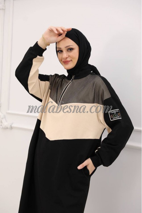 2 Pieces black tracksuit with beige in the middle