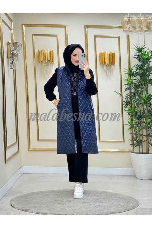 3 Pieces Dark Blue suit with puff jacket and black trouser and shirt