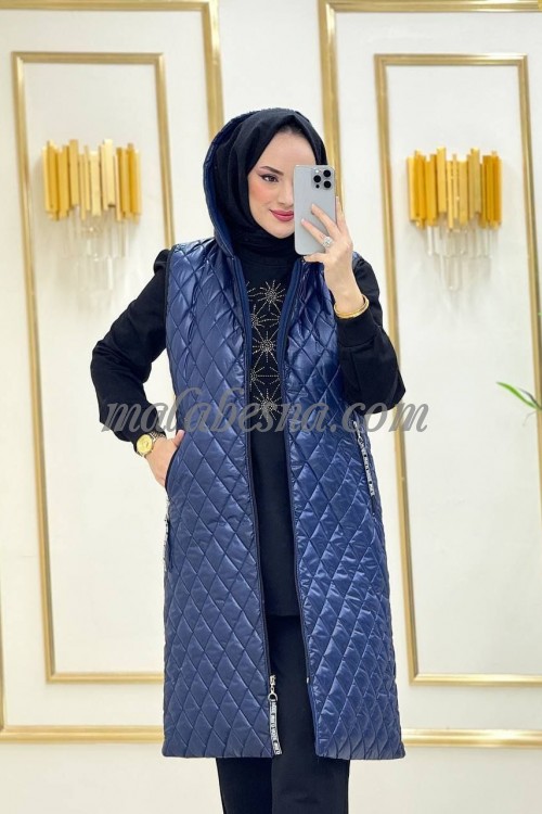 3 Pieces Dark Blue suit with puff jacket and black trouser and shirt