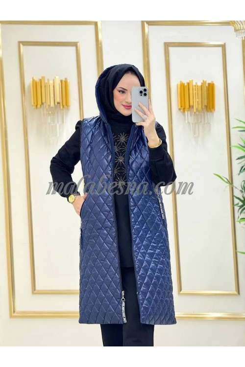 3 Pieces Dark Blue suit with puff jacket and black trouser and shirt