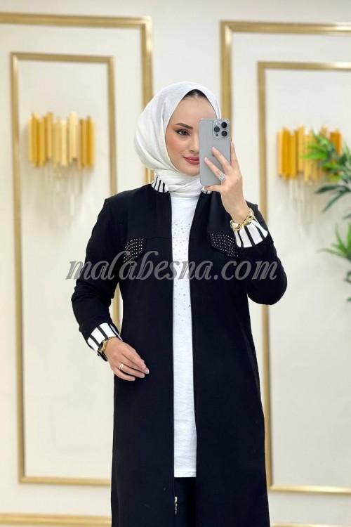 3 Pieces black suit with white shirt and white and black on sleeves end