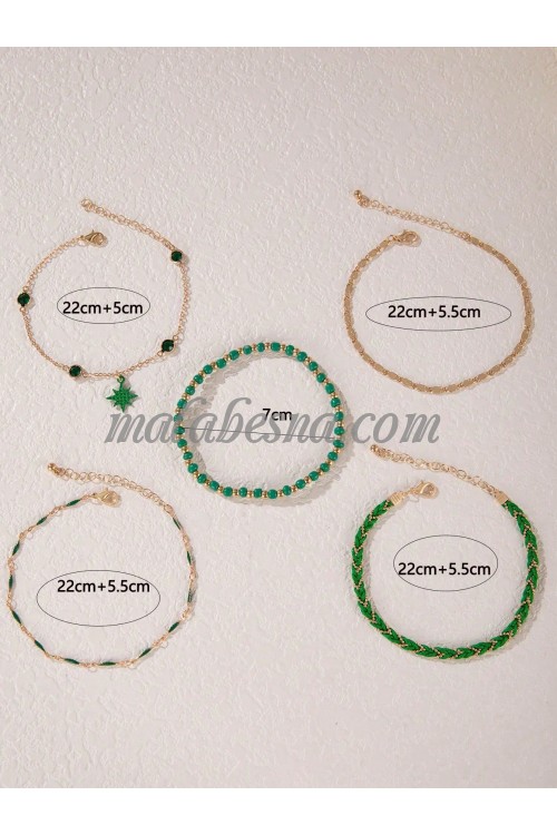 Multi layer strap anklet with golden and green color