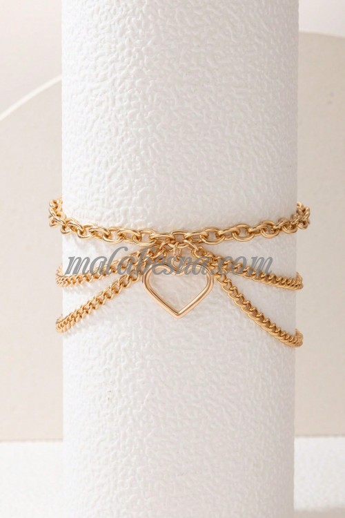 Golden multi layer anklet with heart