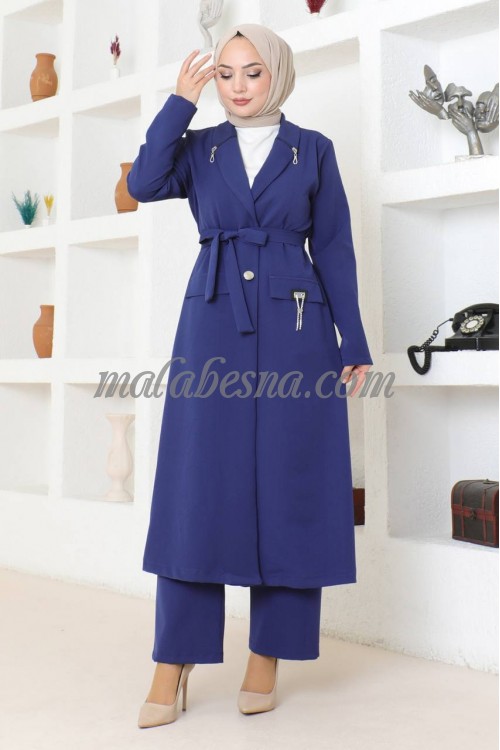 2 pieces Blue formal suit with long jacket and pants