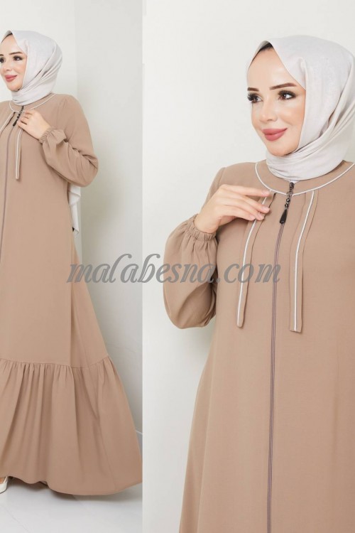 Beige Abaya with front zipper