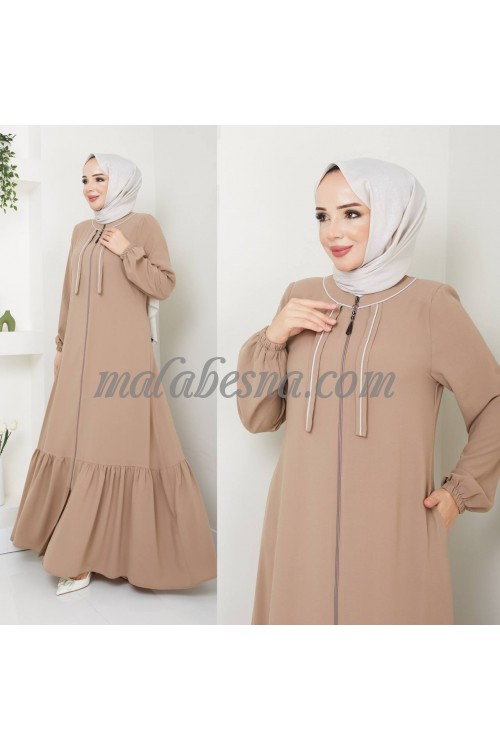 Beige Abaya with front zipper