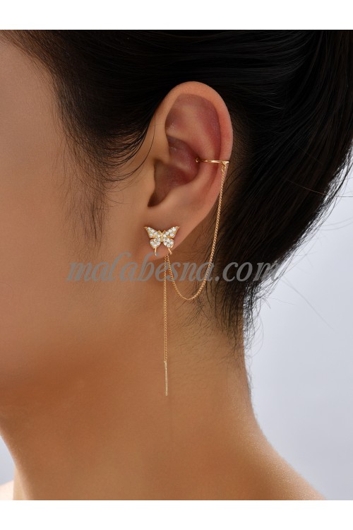 Golden butterfly earring with chain