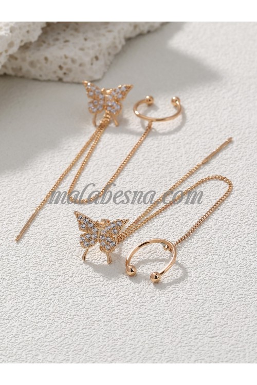 Golden butterfly earring with chain