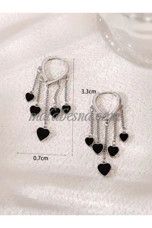 Silver heart drop earrings