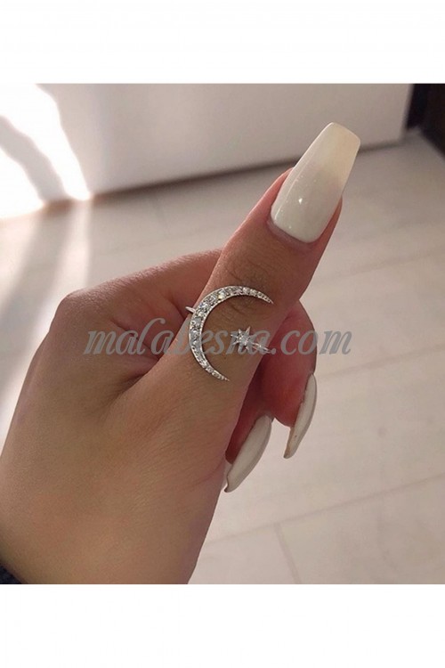 Adjustable Silver moon ring