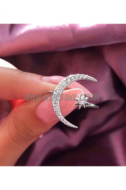 Adjustable Silver moon ring