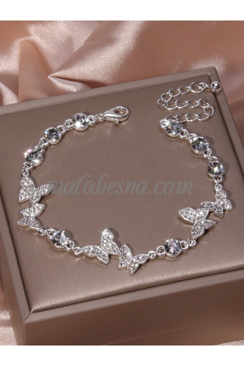 Silver Rhinestone bracelet with many Butterfly