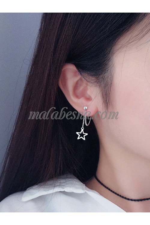 Silver hollow star earring with chains