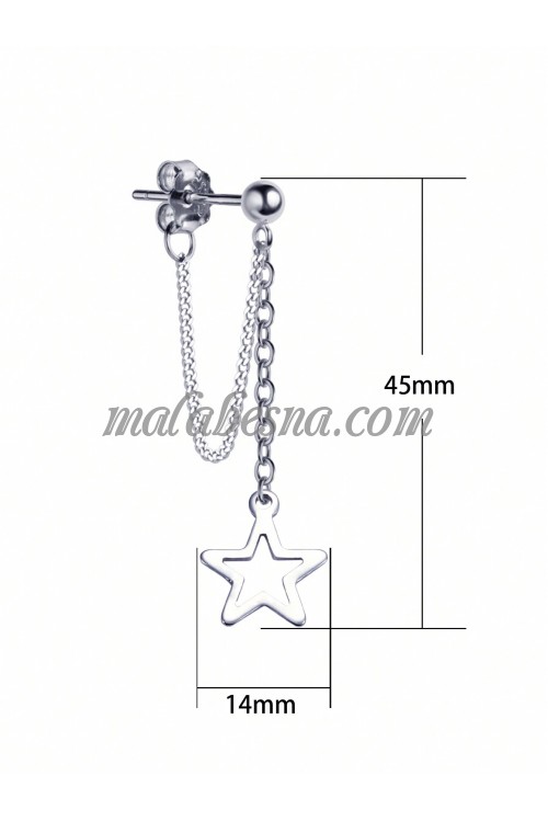 Silver hollow star earring with chains