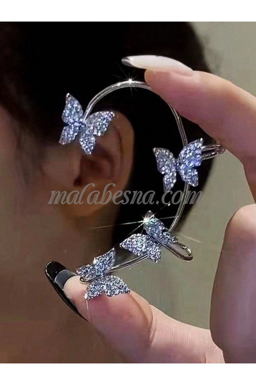 Silver Earrings with 4 butterflies around the ear