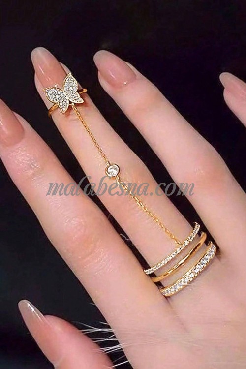 Golden Rhinestone Butterfly Decor Mittens ring