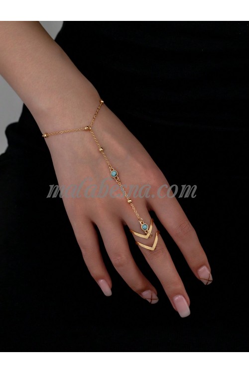 Golden Ring and bracelet chain attached together